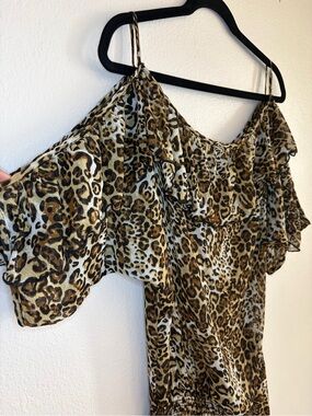 Leopard Print Off-Shoulder Jumpsuit in Brown and Black